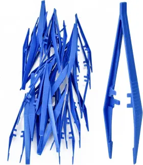 Accencyc 777723689149 30 Pcs Disposabletweezers Bulk Pack Blue 5 Inch Plastic