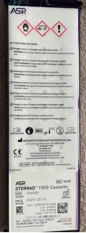 10113 Advanced Sterilization Products Asp Sterrad 100s Cassette Ref New Expiring March 31 2025