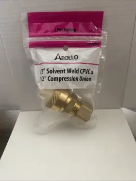 Apollo 850003465968 New 1/2 Inch Brass Solvent Weld Cpvc X Compression Union