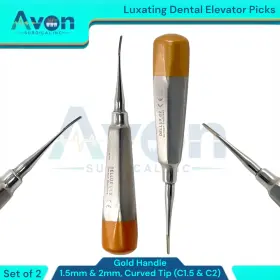 Lelv6431 Avon Surgical Gold Color-coded Dental Root Elevator Pick 1.5mm 2mm Curved #c1.5 #c2 2pk