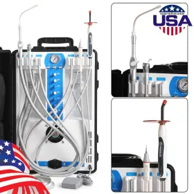 543643 Azdent Portable Dental Unit System Air Compressor Powerful Suction Scaler Curing Light