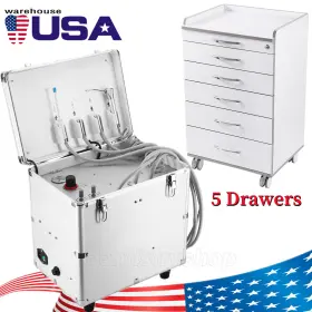 Wlj117010010 Azdent Portable Dental Delivery Unit Air Compressor 4 Holes / 5 Drawers Mobile Cabinet