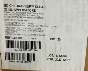 930800 Chloraprep 25x Clear 26ml Applicators