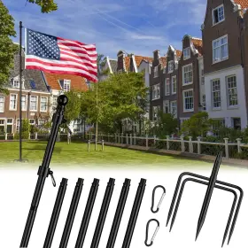 Fiason Fn-fpg/8ft/b 9 Ft Stainless Steel Tangle Free Heavy Duty Flag Pole In Ground With 5 Pronge