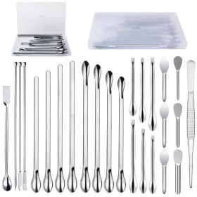 Ss-00 Foosi 25 Pcs Stainless Steel Lab Spatula Micro Scoop Set Laboratory Tiny 22pcs