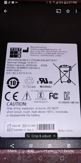 124838-101 Ge Ref 5450061-2 Volusion S8 Battery Model U80304-2 Mfd 2020 Not Tested #2