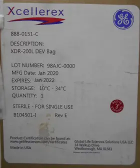 888-0151-c Ge Xcellerex 888-0150-c Xdr-200l Dev Bag Storage 10 C - 34 Sterile