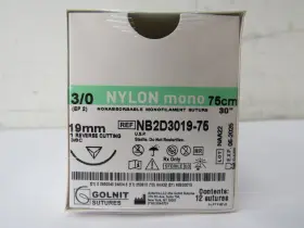 Nb2d3019-75 Golnit Sutures Nylon Mono 75cm 3/0 Monofilament 19m Reverse Cutting 3/8c Nb2d301