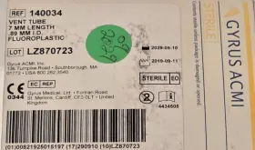 140034 Gyrus Acmi Vent Tube Fluoroplastic 7mm Length 0.89mm Id. Qty 6 Exp 2029