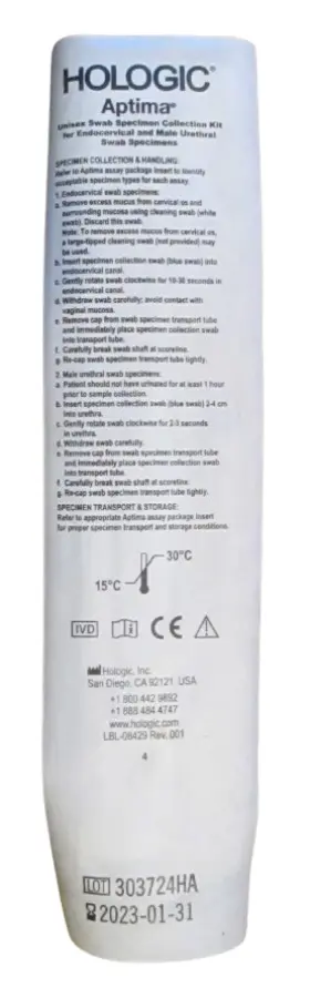 Lbl-08429 Hologic 10 - Aptima Unisex Swab Specimen Collection Kit