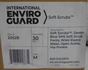 2052b-m International Enviroguard 2052b Soft Scrubs Denim Blue Sms Pants Size M 30/case