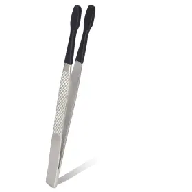 Li-srg-5313 Laja Imports Tweezers Rubber Coated Pvc Soft Non Marring Flat Tips Silver