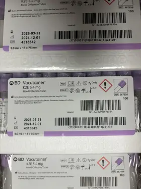 Bd367856 Lavender Top Tubes Case Of 1000 Bd Vaculiners 367856 K2e 5.4 Mg 3.0ml Exp 2026-03-31