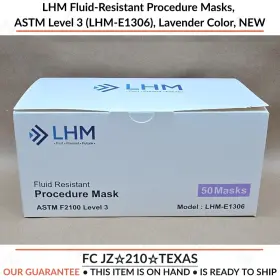 Lhm-e1306 Lhm Lhm-e1301 Fluid-resistant Procedure Masks Astm Level 3 Lavender New