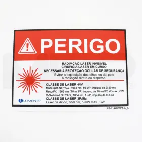Lb-1039550pt-a Lumenis A Laser Danger Sign Portuguese Safety Eyewear Nd Yag 1064nm 50 J/p Lb-1