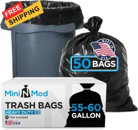 M-5050 Mini N Mod 55-60 Gallon Trash Bags Heavy Duty 50 Count Large Black