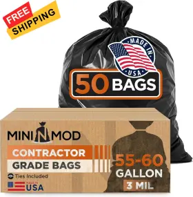 M6220 Mini N Mod Contractor Garbage Bags 55 Gallon 50 Count 3 1 Pack Of Black