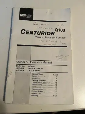94-93-928 Ney Centurion Vacuum Porcelain Furnace Q100