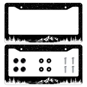 A088 Qoueucc Mountains Forest License Plate Frame Black White Night Sky Fram