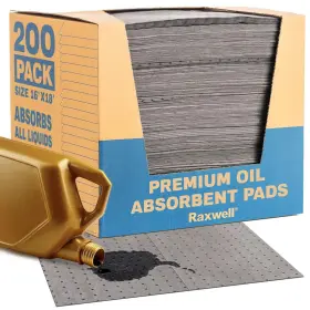 Raxwell 810154960156 Oil Absorbent Pads Large 18 Inch X16 200 Count - Premium Universal 8 Layer Spil