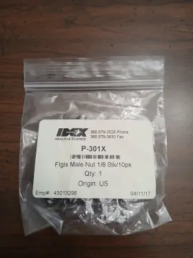 P-301x Red Idex P-301 Flangeless Male Nut Black Acetal 1/8 Inch Od Tubing 1/4-28 8 Pcs