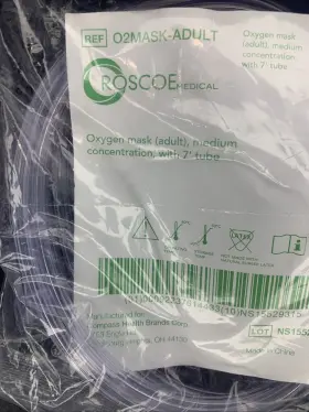 32633 Roscoe Medical New 3 Oxygen Non-rebreather Masks Adult Medium Concentration 7 Ft Tubing #2