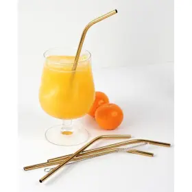 Sip-4gol Rsvp Stainless Steel Silver 8.5in Gold Straw Set Of 4 Re-usable Brush