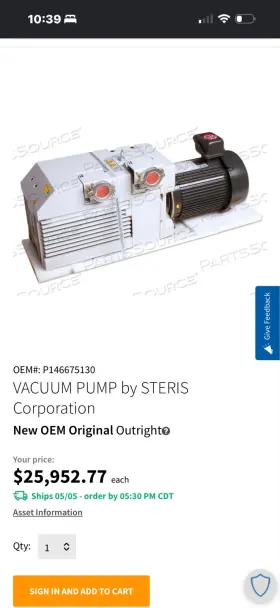 P146675130 Steris Vacuum Pump