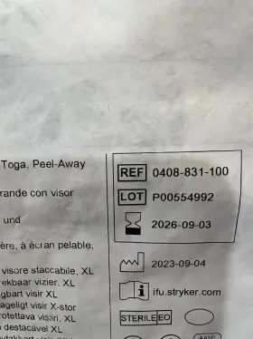 0408-830-100 Stryker Flyte Peel Away Toga Xl - Lot Of 3. Exp 2026-09