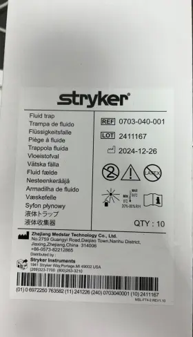 0703-040-001 Stryker Fluid Trap Box Of 10 Ref