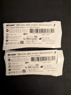2296-003-414s7 Stryker 5100037114 Lot Of 2 Micro Sagital Blade Offset 4.7x.38x25.4mm