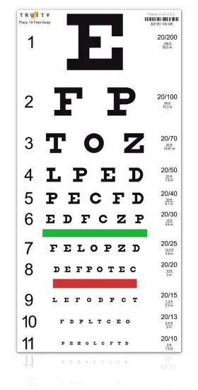 Trusty 842981106049 Snellen Eye Chart For Exams At 10 Feet