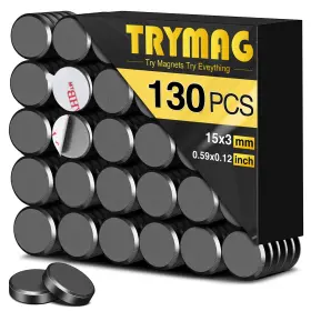 Try-15x3 Trymag Small Ceramic Round Disc Magnets With Adhesive 15x3mm 130pcs Black