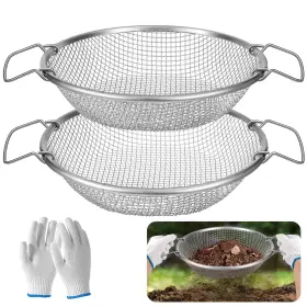2pcs-soil-sifter-4-3 Vicamb Inch 2-pack 1/4 Mesh Soil Sifter For Gardening And Composting With Gloves