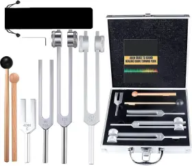 Xiexiecare 744110162851 4pcs Tuning Fork Medical Sound Healing Set 128hz Om 136.1hz Mi 528hz 4096hz