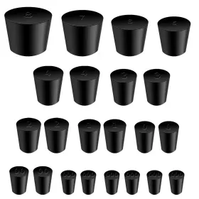 Yf-xjs22 Yunfook Rubber Stopper - 22 Pcs Solid Stoppers 11 Assorted Sizes 000# Black