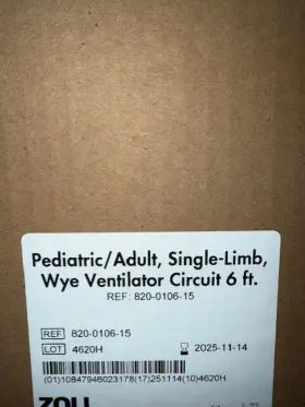 820-0106-15 Zoll Pediatric / Adult Single-limb Wye Vent. Circuit 6 Ft. Qty 15 - New