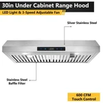 30" Kitchen Under Cabinet Range Hood 600CFM Touch Panel 3-SPEED Cook Fan W/leds. Fixed Price $159.99.