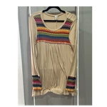 Sun Moon Beige Multicolor Geometric Knit Embroidered Tunic Round Neck Sz Boho. Fixed Price $14.99.