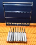 Jarit 240-085 Orthopedic Cobb Curettes Oval Cup Angled Tip Set Of 9 With Rack. Fixed Price $595.00.