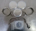 C190745 Lot Eagle Stainless EP-3-316L-A 3.5" Sanitary End Caps, Clamps, Seals. Fixed Price $50.00.