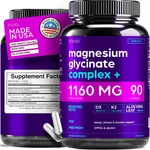 Thinbi Magnesium Glycinate Complex+ 1160MG D3 K2 Aloe Vera 90 Capsules Non-gmo. Fixed Price $18.00.