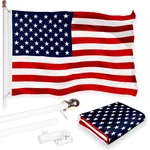 Combo Pack: 5 Ft Tangle Free Aluminum Spinning Flagpole (white) & American. Fixed Price $46.49.