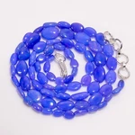 Natural Blue Ethiopian Opal Gemstone Oval Smooth Beads Necklace 18-19" A-4481. Fixed Price $88.99.