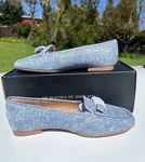 Naturalizer Women's Sky Blue Suede Bow Loafer Flats Size 6W. Fixed Price $50.00.