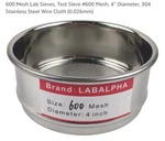 Labalpha 600 Mesh Sieves, Test Sieve, 4'' Diameter, 304 Stainless. Fixed Price $39.99.